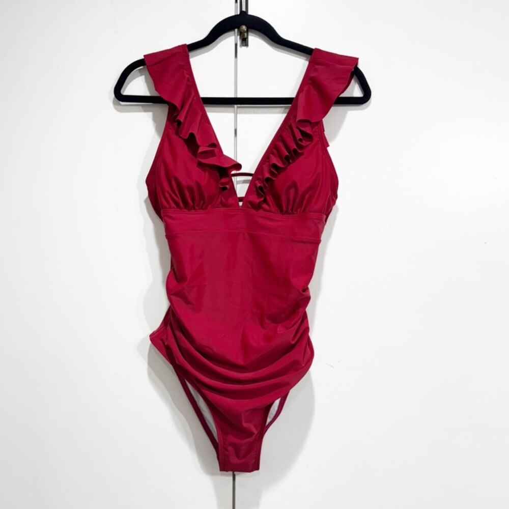 Cupshe Sumer Seaside Ruffled Tummy Control One Piece Swimsuit Size Medium